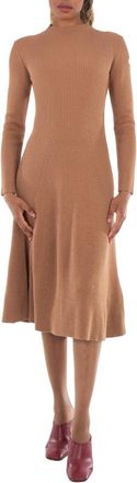 Moncler Long-Sleeve Wool Knit Midi Sweater Dress, Size Large
