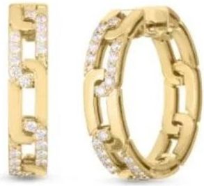 Roberto Coin 18K Yellow Navarra Medium Diamond Hoop Earrings - 8883240Ayerx