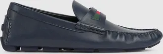 Gucci Mens Driver With Web Detail, Blue, Leather