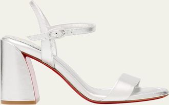 Christian Louboutin 85mm Miss Jane Metallic Leather Red Sole Ankle-Strap Sandals