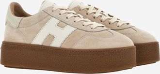 Hogan Womens Suede Sneakers Beige Leather-Rubber Trainers Leather/rubber