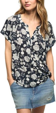 Lucky Brand Sandwash Notch Neck Floral Top in Navy Floral at Nordstrom, Size X-Small