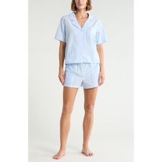 Nordstrom Rack Cotton Short Sleeve Shirt & Shorts Pajamas in Blue F- White Nina Stripe at Nordstrom Rack, Size X-Small