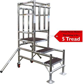 Loops 5 Tread Mobile Telescopic Podium Step Ladder 1.4m Tall Work Platform Safety Cage