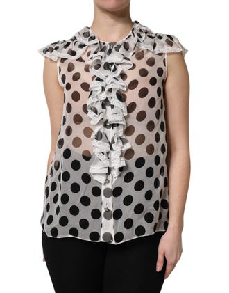 Dolce & Gabbana Womens Polka-Dot Silk Blouse White Cotton Nylon