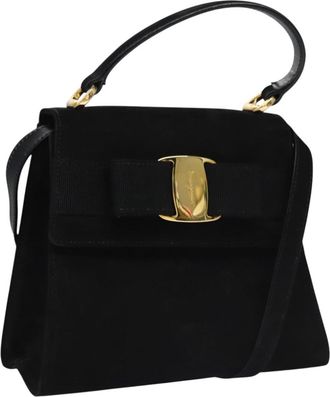 Ferragamo Vala Black Suede Handbag (Pre-Owned)