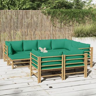 vidaXL Set De Muebles De Jard&iacute;n 10 Piezas Bamb&uacute; Con Cojines Verde Vidaxl