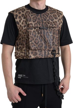 Dolce & Gabbana Brown Leopard Silk Sleeveless Mens Sportswear
