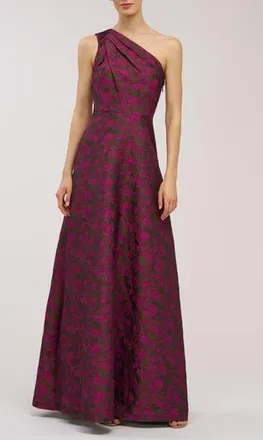 Kay Unger Ashley Metallic Floral Jacquard One-Shoulder Gown in Wild Berry/Pesto at Nordstrom Rack, Size 18 (Similar To 14W-16W)