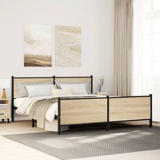 Berkfield Home Metal Bed Frame without Mattress Sonoma Oak 200x200 cm in Brown