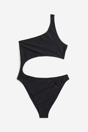 H&M One-Shoulder-Badeanzug mit Cut-out - Schwarz