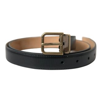 Dolce & Gabbana Belts, male, Black, Size: ONE SIZE Black Calf Leather Gold Metal Buckle Belt