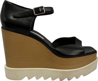 Stella McCartney Stella McCartney Pre-owned Womens Platform Elyse Wedge Sandals in Black Leather - Size EU 39