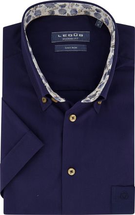 Led&ucirc;b Ledub normale fit overhemd korte mouw donkerblauw