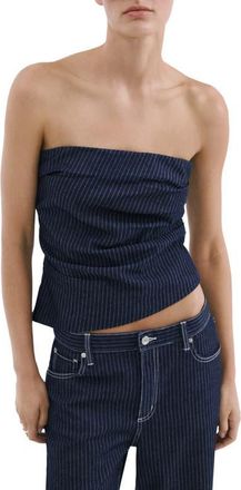 Mango Isola Pinstripe Denim Strapless Top in Indigo Blue at Nordstrom, Size X-Large