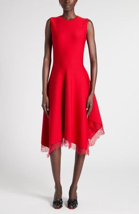 Alexander McQueen Lace Detail Asymmetric Dress in Flame at Nordstrom, Size 46