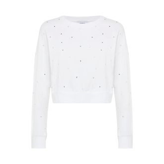 Alpha Studio Hoodies & sweatvesten, Dames, Wit, M, Lange Mouw Cropped Top met Sparkles