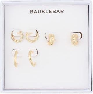 BaubleBar For the Rotation Set of 3 Assorted Hoop Earrings in Clear/Gold at Nordstrom Rack