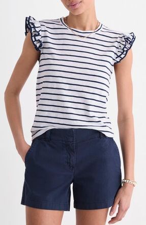 Vineyard Vines Flutter Stripe Knit Top in Stripe- White/Navy at Nordstrom, Size X-Large