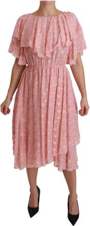 Dolce & Gabbana Roze Polkadot Geplooide Midi Jurk - Dames - Casual kleedjes - Roze - S - Kleedjes