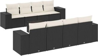 vidaXL Set De Sof&aacute;s De Jard&iacute;n 8 Piezas Y Cojines Rat&aacute;n Sint&eacute;tico Negro Vidaxl