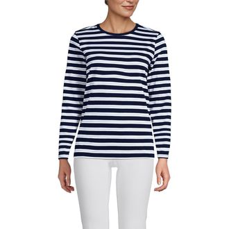 Lands End Relaxed Supima Cotton Long Sleeve Crew Neck T-Shirt in Deep Sea/blue Multi Stripe at Nordstrom, Size X-Small P