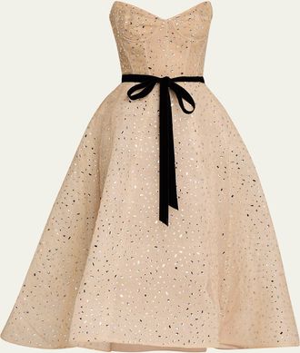 Monique Lhuillier Strapless Crystal Organza Cocktail Dress