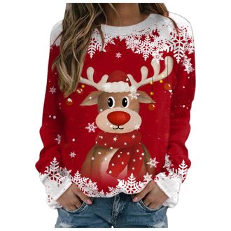 Generic Christmas Sweatshirts for Women Uk Funny Reindeer Snowflake Graphic Print Womens Christmas Crew Neck Jumper with Snowflakes Womens Jumpers Crew Neck L