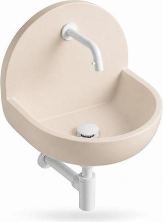 Saniclass Fuente Fonteinset - 46.5x35x43.2cm - solid surface off-white - fonteinkraan - afvoerplug - sifon - mat wit