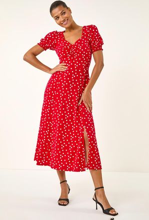 Roman Spotty Sweetheart Stretch Midi Dress