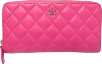 Chanel Pink Grained Calfskin Long Wallet (Bi-Fold) (Pre-Owned)