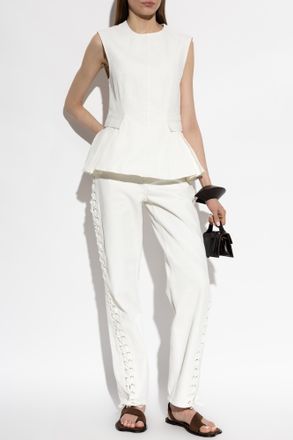 Rotate Jeans With Decorative Tie, Womens, White