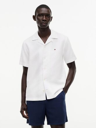 Tommy Hilfiger Mens Regular Fit Cotton-Linen Camp Shirt - White - XXL