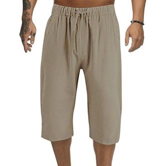 Generic Shorts Mens Casual Cargo - Mens Long Shorts 3/4 below Knee Cotton Hemp Athletic Shorts Jogger Shorts with Drawstring Elastic Waist Pockets Summer Casu