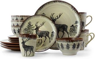 Elama Majestic Elk 16 Piece Luxurious Stoneware Dinnerware with Complete Setting for 4 in Beige at Nordstrom