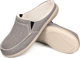 Adax Mens Canvas Slip on Slippers with Arch Support,House Shoes Clog Bedroom Indoor Outdoor,Walking Loafers Non Slip (Size:US 7-US 14) Grey Size: 8 UK