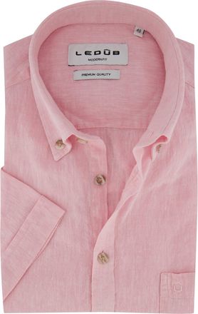 Led&ucirc;b Roze gem&ecirc;leerd Ledub overhemd korte mouw Modern Fit contrastknopen