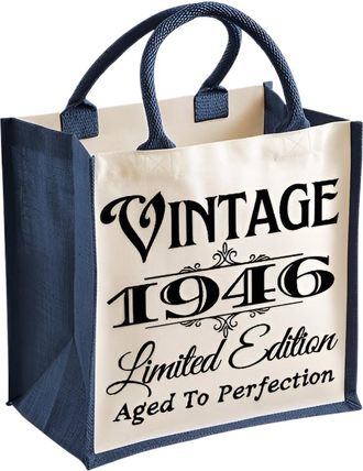 Generic 80th Birthday Midi Jute Bag 1946 Vintage Limted Edition Aged To perfection (Navy)