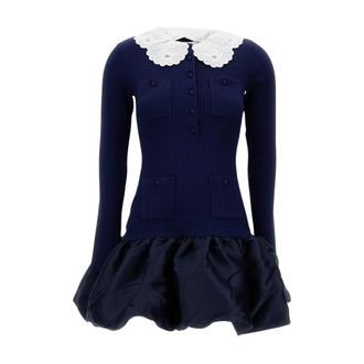 Self Portrait Short Dresses, female, Blue, Size: XS Knit Taffeta Mini Dress