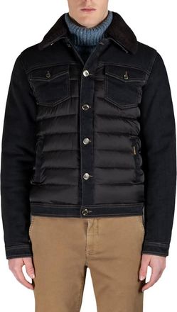 Moorer MenS Black Denim Puffer Jacket, Size 50