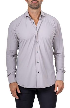 Maceoo Eins Shaped Fit Marthy3016 Grey Knit Button-Up Shirt at Nordstrom, Size 4