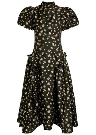 Sister Jane Tea Rose Floral-jacquard Woven Midi Dress - Black - 10 (UK10 / S)