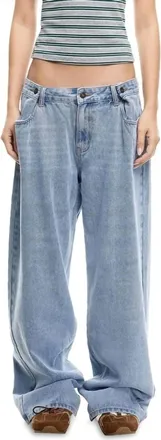 Lioness Shes All That Low Rise Wide Denim Jeans In Washed Blue