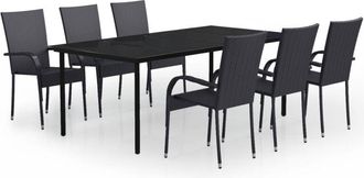 vidaXL Juego De Comedor Para Jard&iacute;n 7 Piezas Negro Vidaxl
