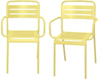 Sweeek Set of 2 steel garden armchairs, 2 seater, yellow, Amelia, W50.4 X D53 X H79.5cm