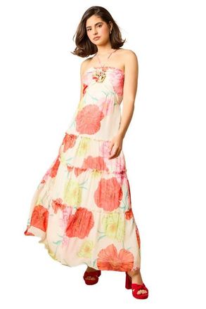 Oasis Rosette Detail Halterneck Midi Dress in Ivory at Nordstrom, Size 12