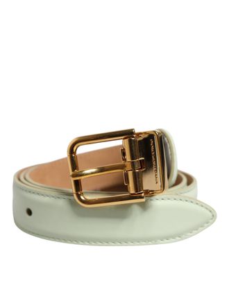 Dolce & Gabbana Light Green Leather Gold Metal Buckle Womens Belt