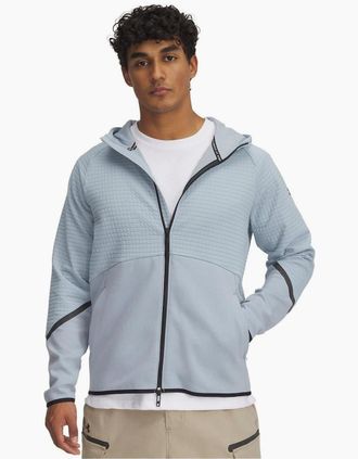 Under Armour Mens Unstoppable Hooded Full Zipper Textured Zipped Pocket Jacket - Blue - Size: 42/Regular