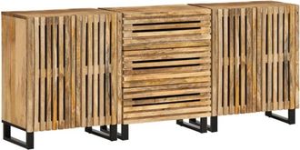 vidaXL Aparador 3 Pzas Madera Maciza De Mango Rugosa 60x34x75 Cm Vidaxl