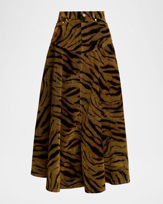 Ganni Tiger-Print Denim maxi Skirt